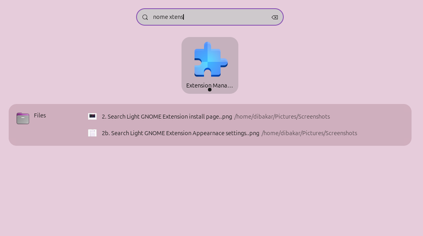 Performing a fuzzy search on GNOME Activities Overview.