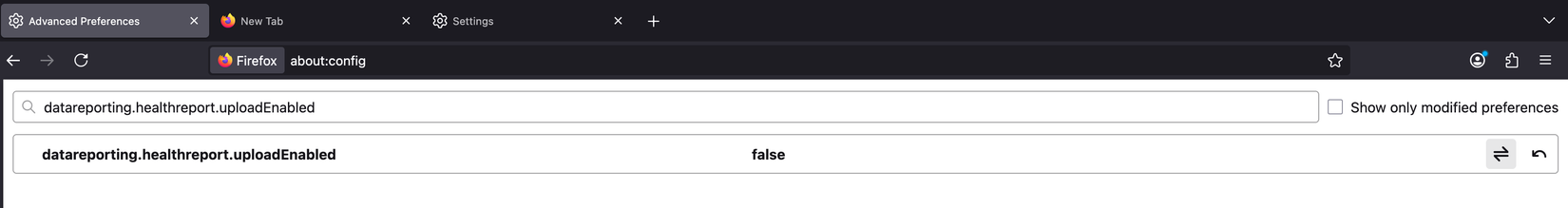 Disabling the health report data collection from the Config page in Firefox.