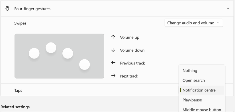 Four Finger gestures in Windows.