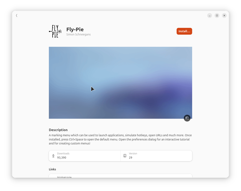 Fly-Pie GNOME Extension install page.