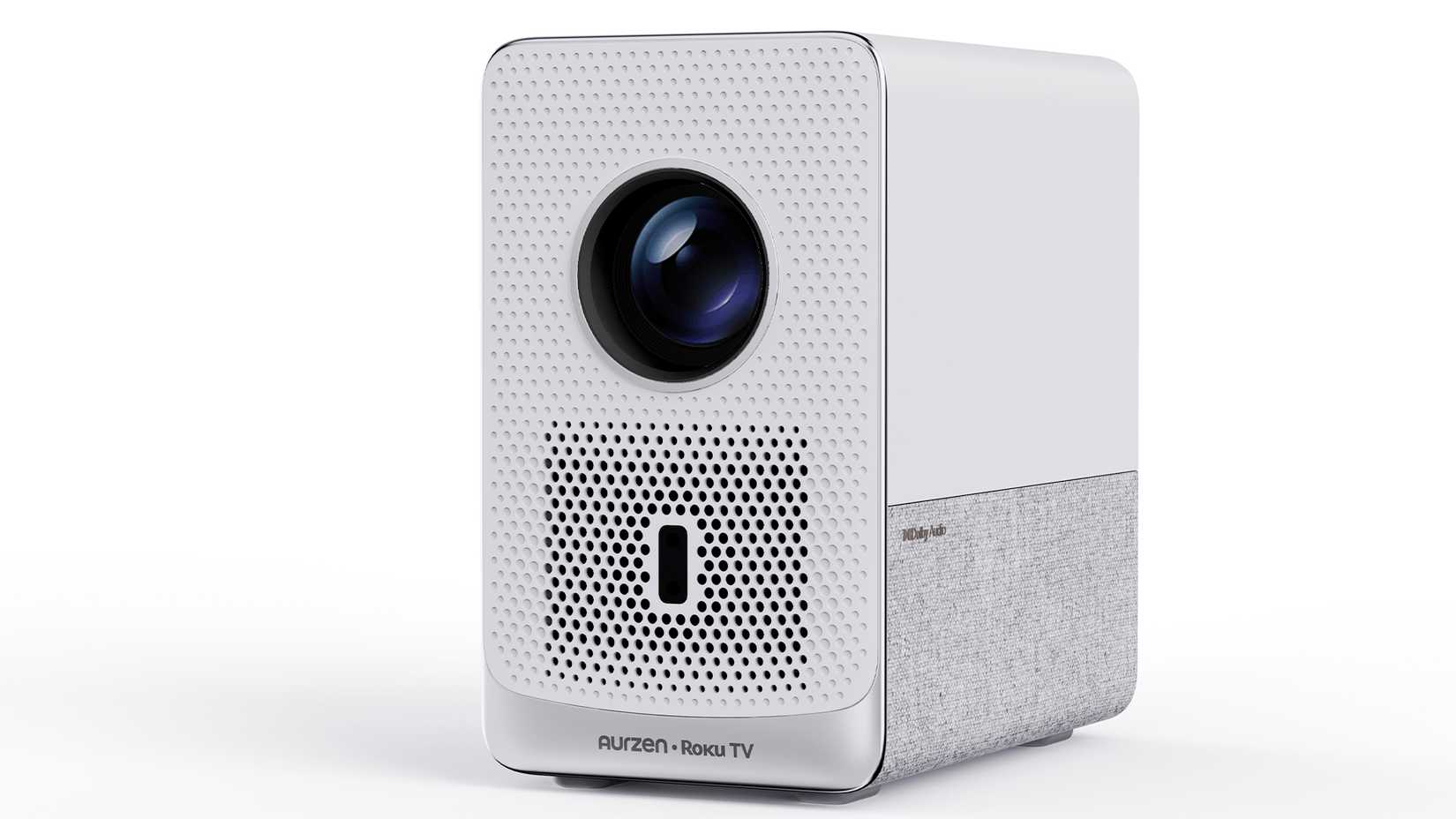 Front view of the Aurzen Roku TV Smart Projector D1R Cube.