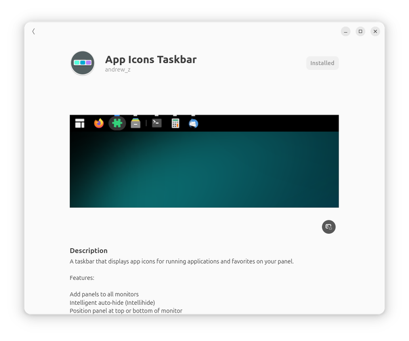 App Icon TaskBar GNOME Extensão Página de instalação.