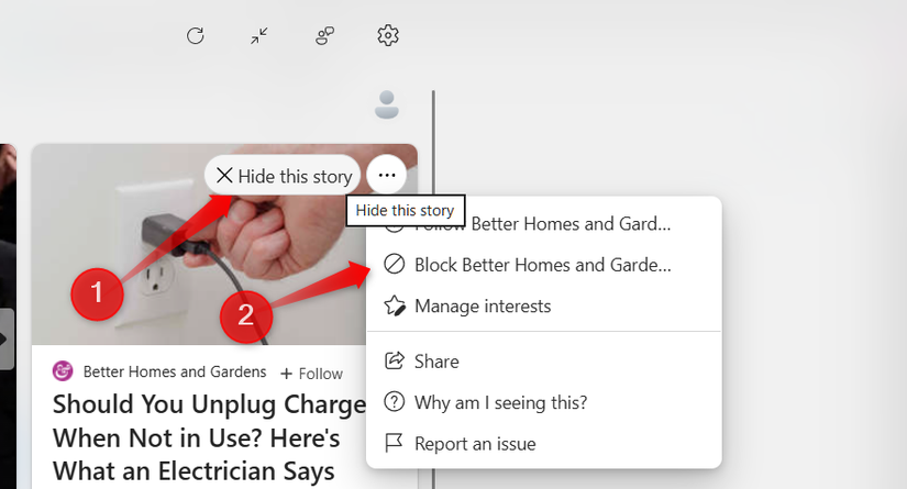 Escondendo uma história e bloqueando um editor no painel Widgets no Windows.