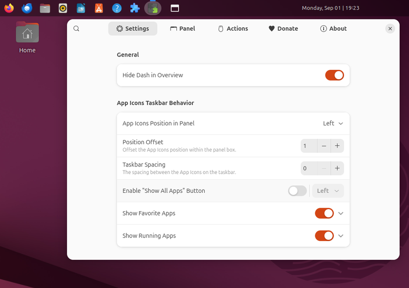 Extensão da barra de tarefas do aplicativo, permitindo uma barra de tarefas no painel Ubuntu.