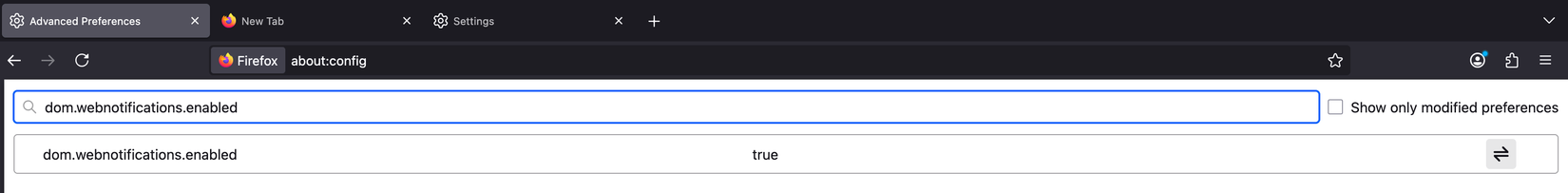 Disabling web notifications on the Config page in Firefox.