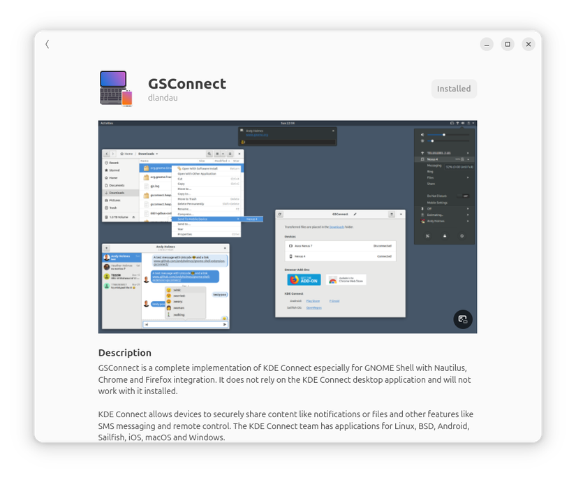 GSCONNECT GNOME Extension Install Page.