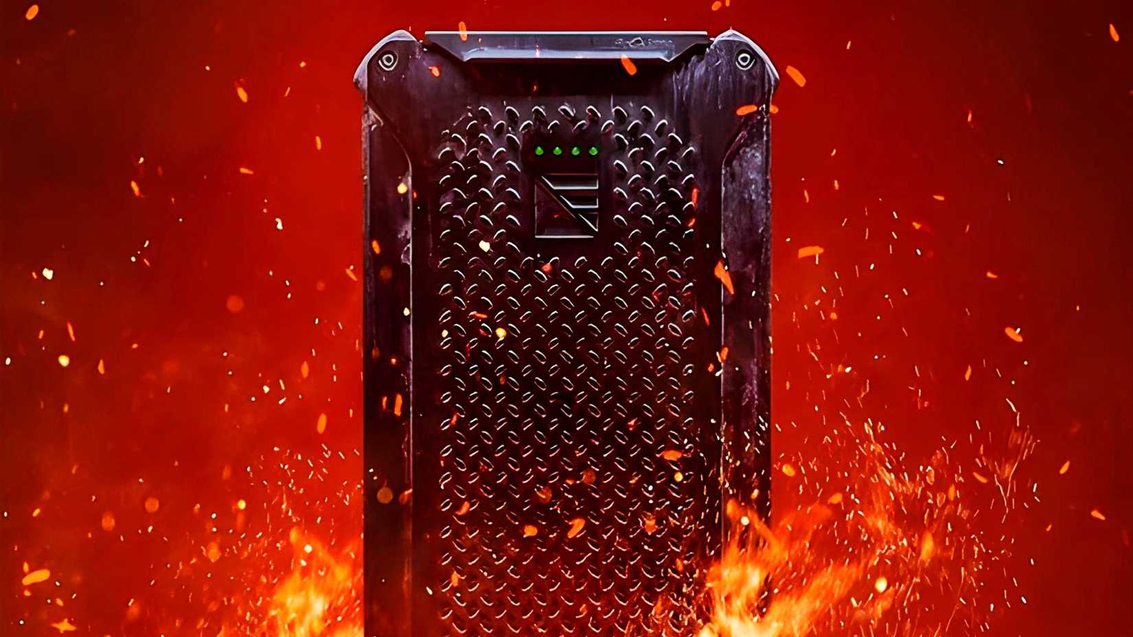 A portable battery on fire.