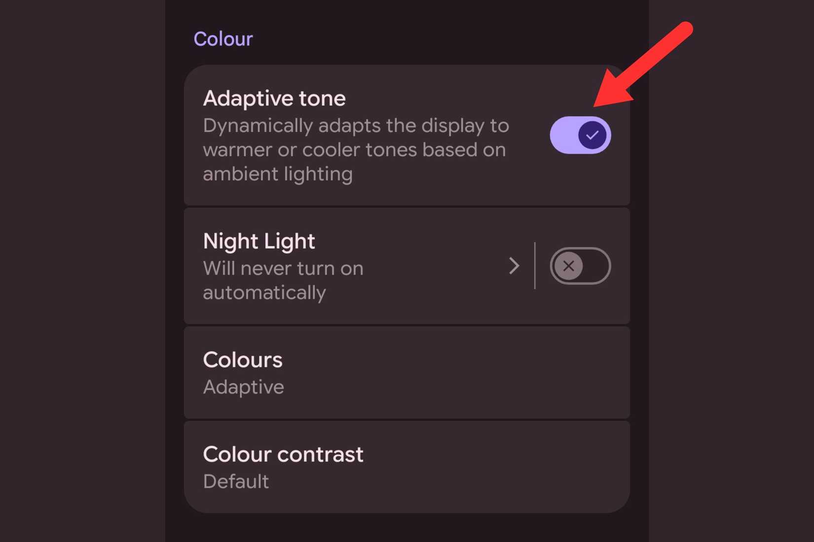 A screenshot showing the  Adaptive Tone setting