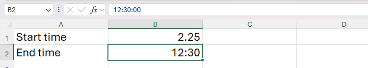 A time inputted into a cell using a colon.
