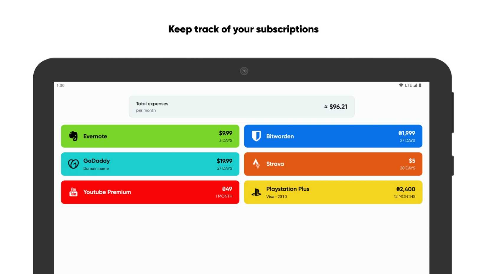 A user tracking their subscriptions in Tilla - subscriptions manager
