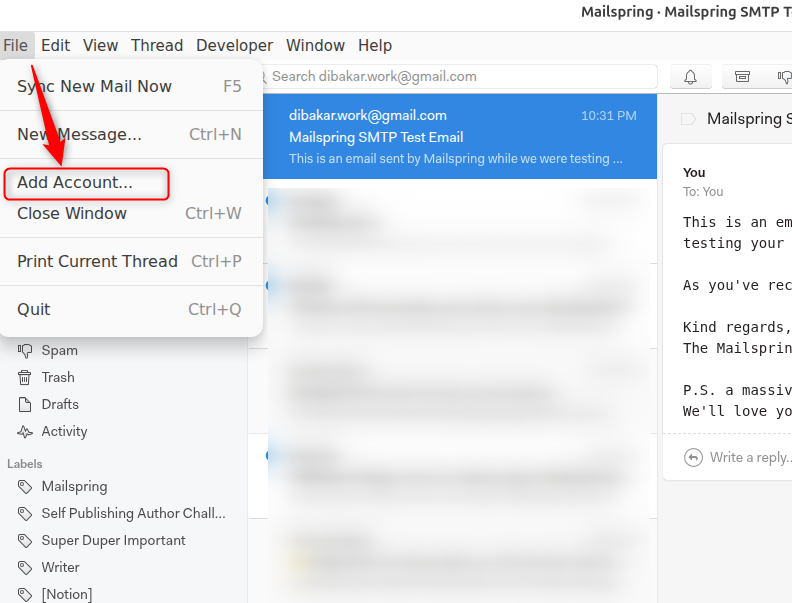 Adding more email accounts to Mailspring.