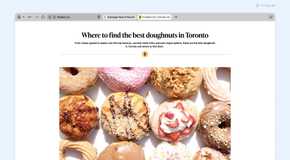 An article on where to find the best doughnuts in Toronto with an image of differen donuts in the Vivaldi Browser with the tabs moved to the top