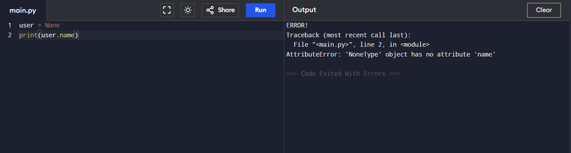 An example of Attributeerror in Bethon.