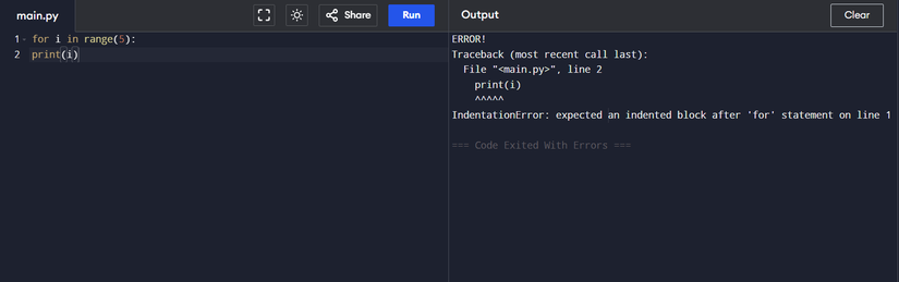 An example of IndentationError in Python.