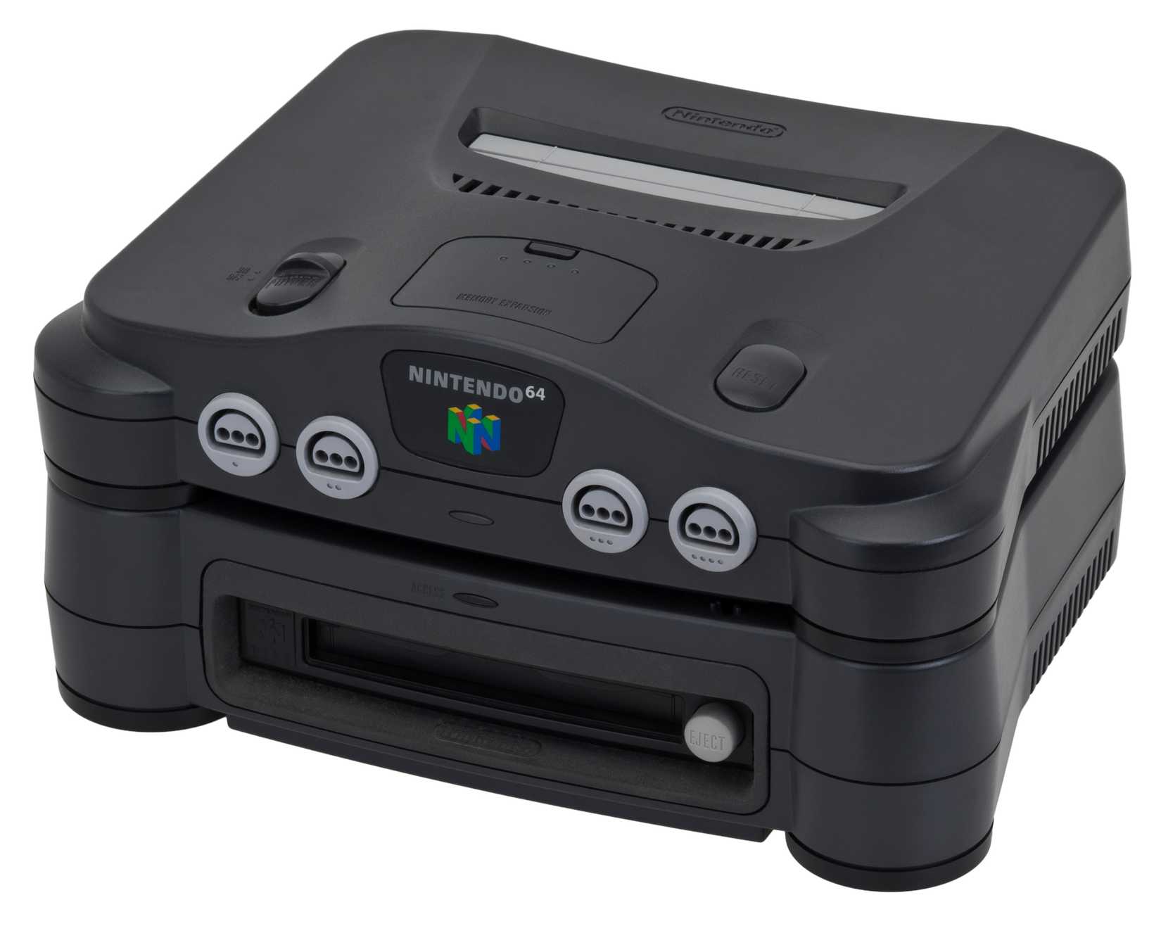 An N64 console with 64DD attached.