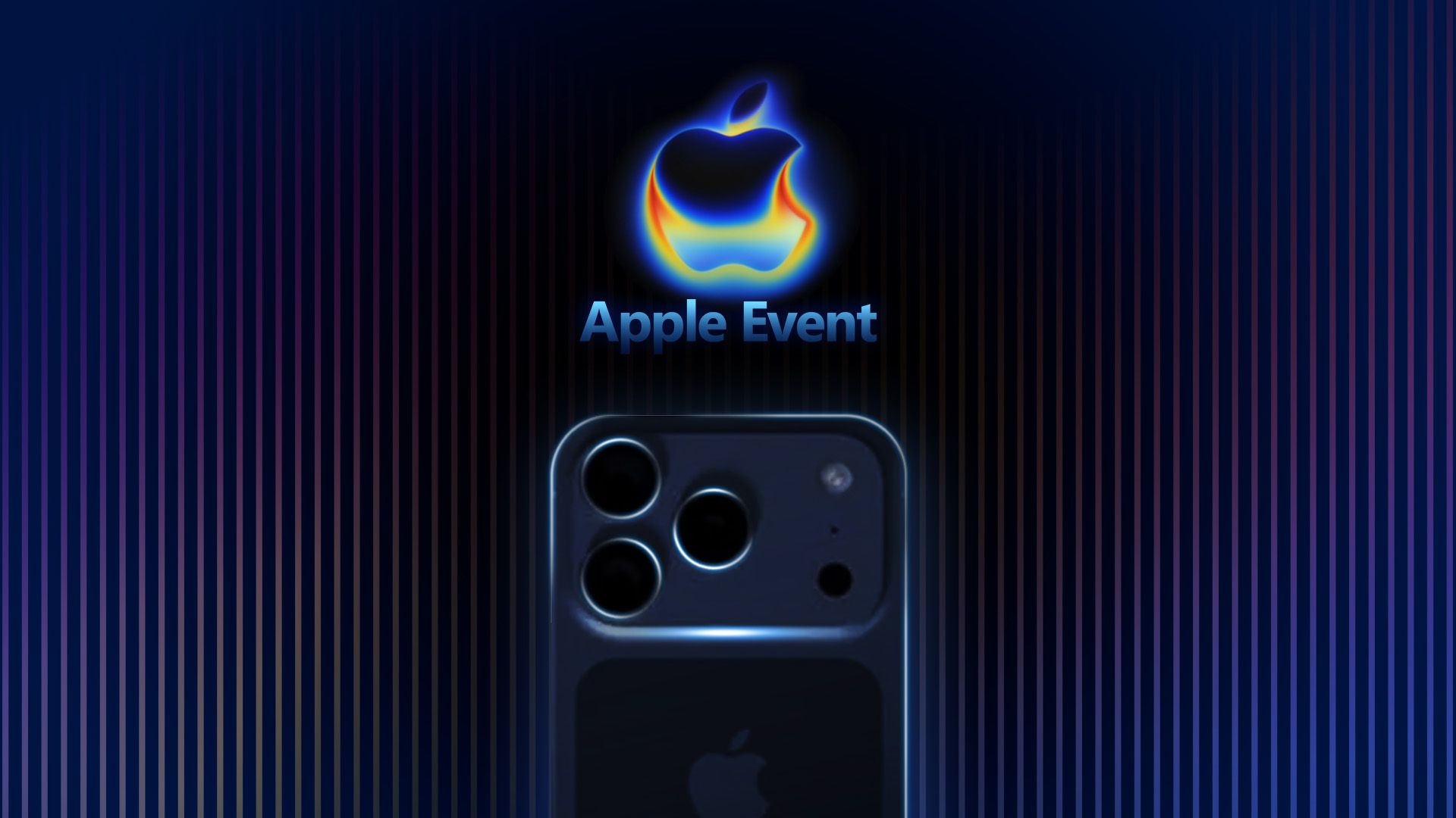 Apple Event logo glowing above the back of a new iPhone 17.