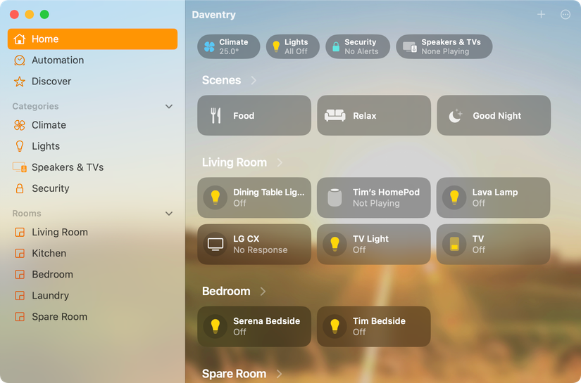App Apple Home para Mac.