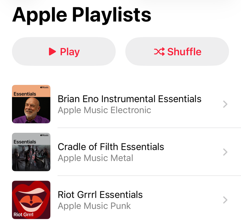 Listas de reprodução da Apple Music em uma pasta.