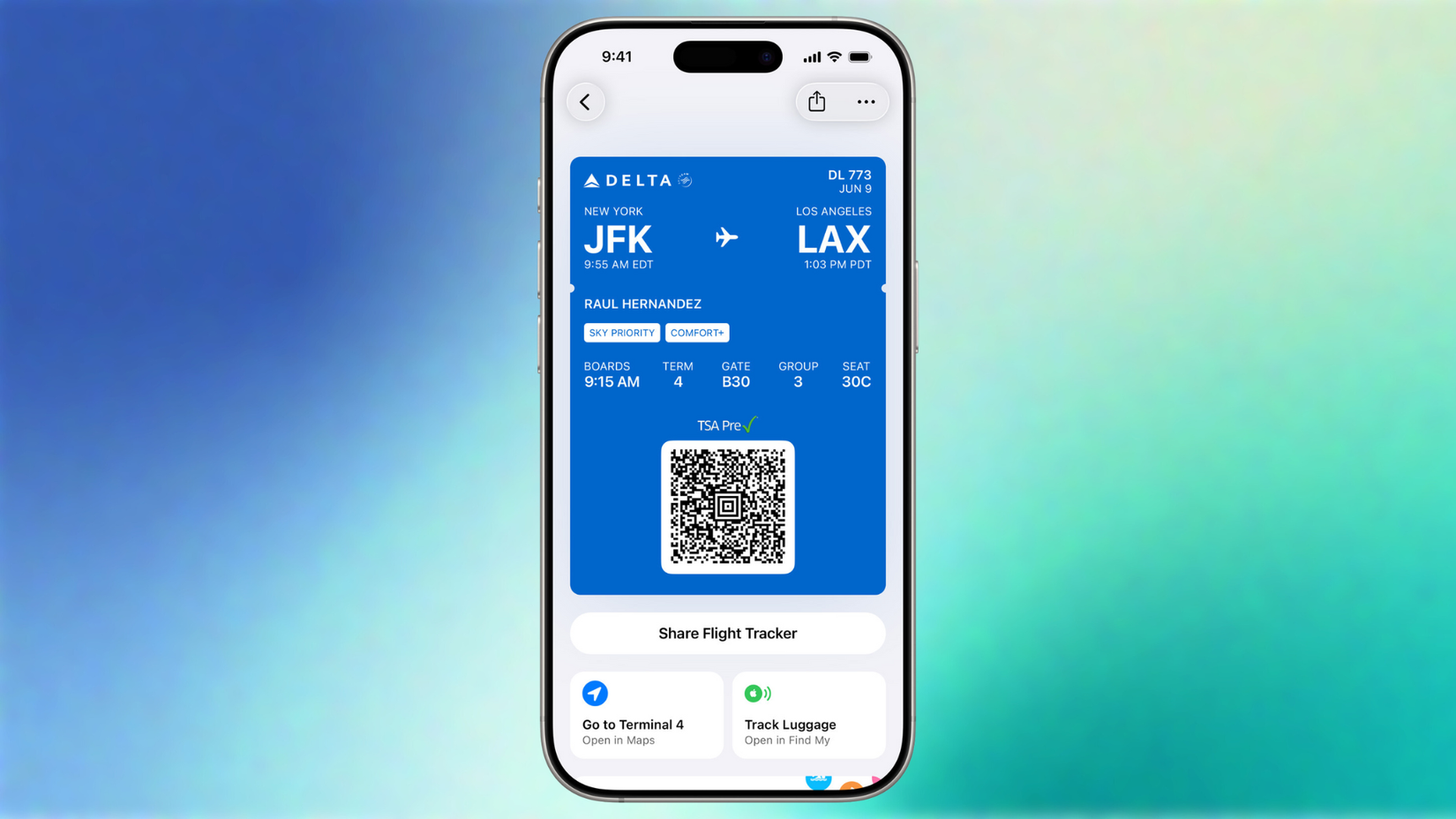Screenshot of the Apple Wallet app with a boarding pass on the screen in iOS 26.