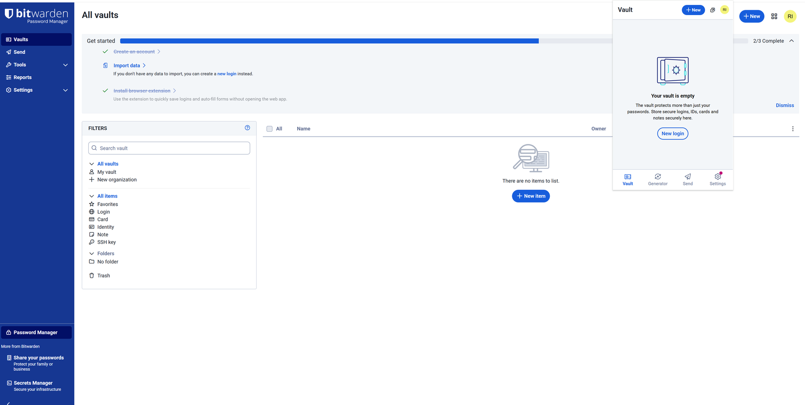 A screenshot of the Bitwarden password manager and browser extension website.