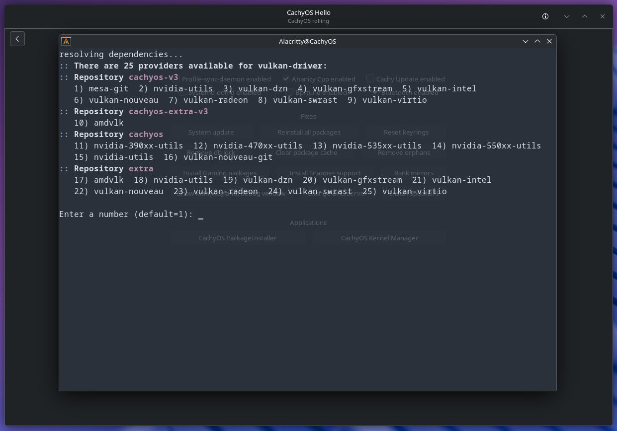 CachyOS Gaming script auto installing all necessary Linux gaming related packages and dependencies.