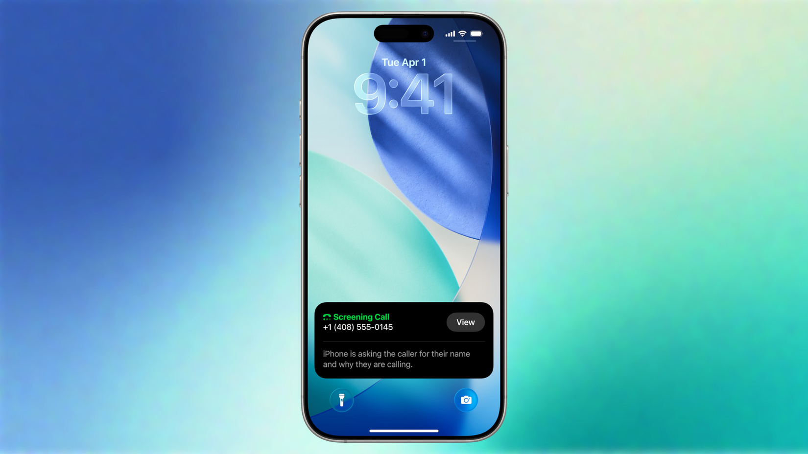 Screenshot of the Call Screening feature in action on the lock screen of an iPhone running iOS 26.