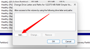 Click the Add button to assign a drive letter to the drive.