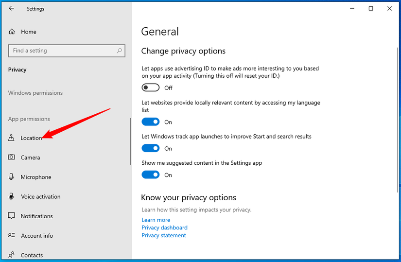 Click the location tab in the left-hand side bar to access the location history.
