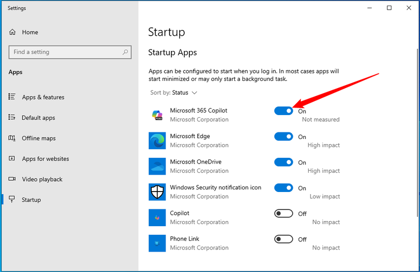Alternando a ativação de um aplicativo no Windows 10