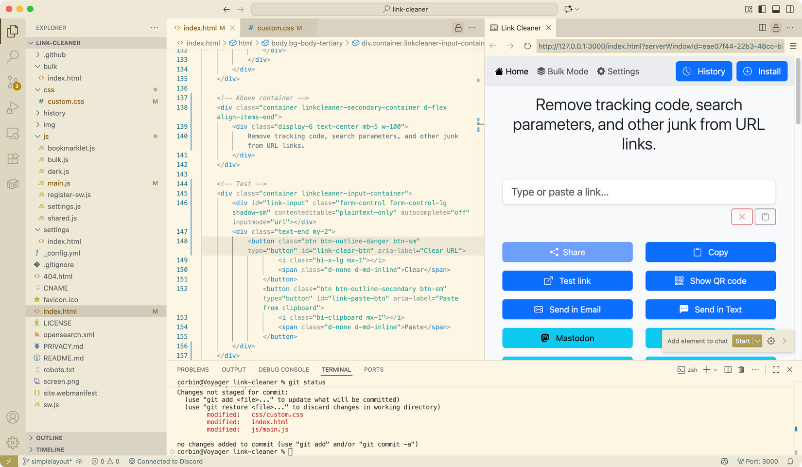 VS Code with a web app project open