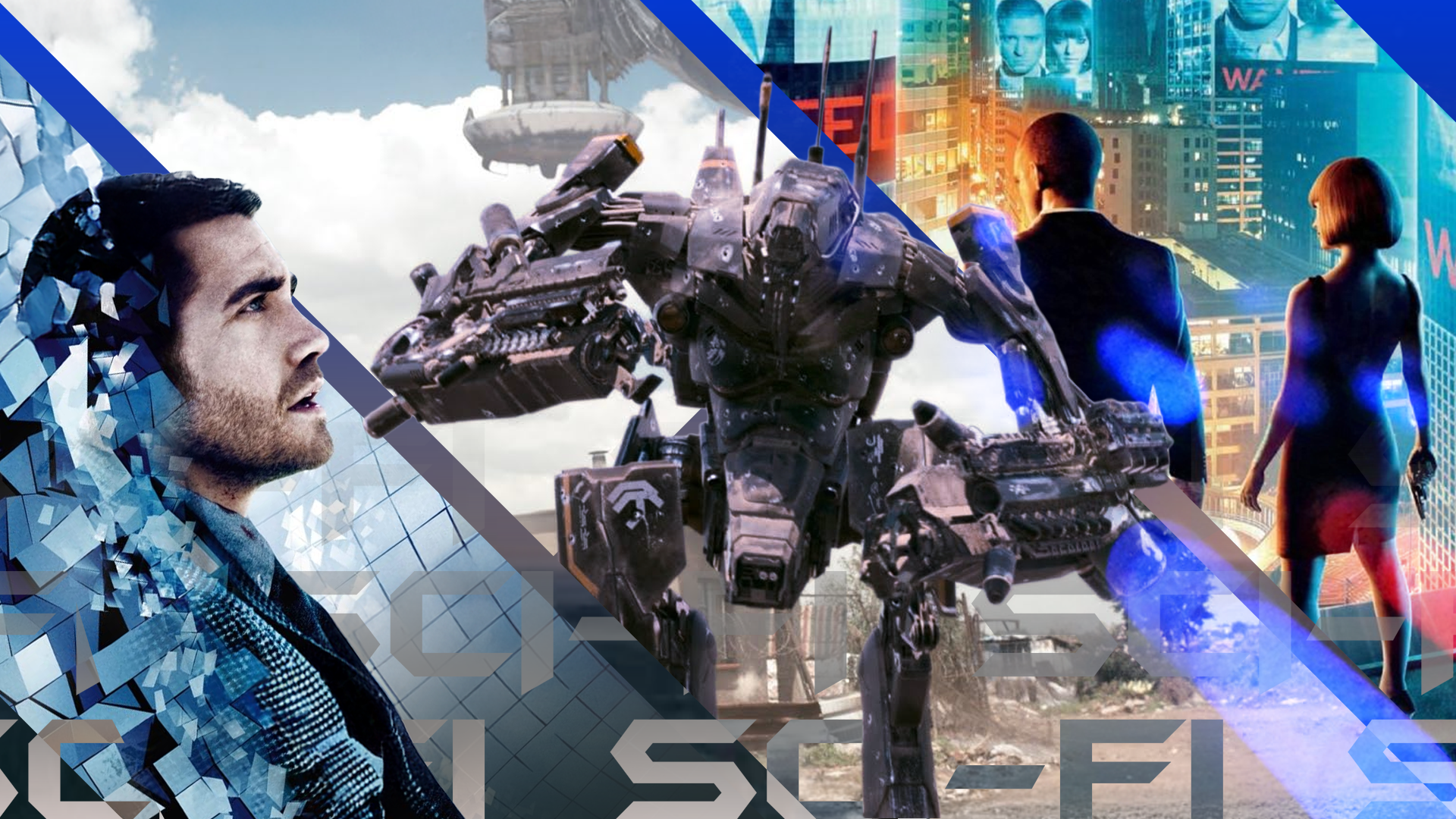 Collage featuring scenes from Source Code, District 9 , and In Time.