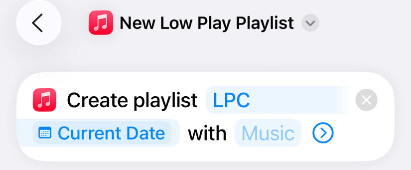 Crie ação na lista de reprodução nos atalhos da Apple.