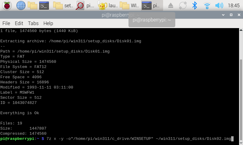 Decompressing .img files using the 7z command in Linux.