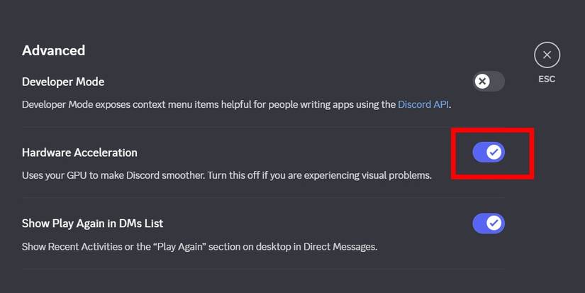 Disabling hardware aceleration in Discord