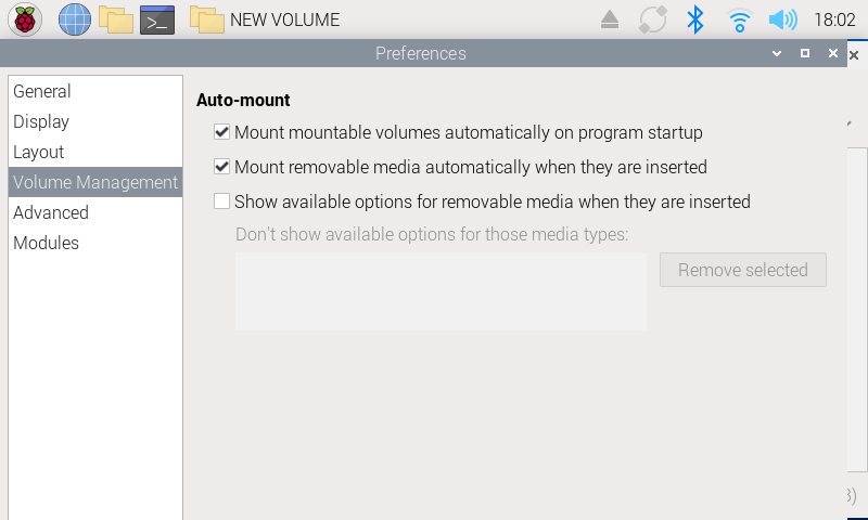 Disabling the auto-mount prompt in Raspberry Pi OS.