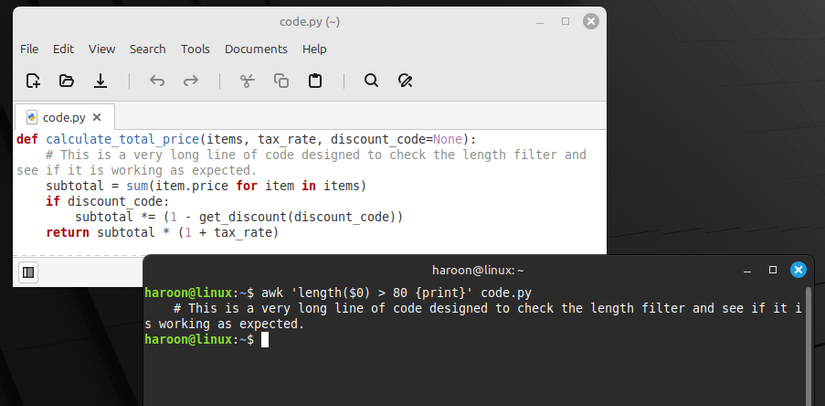 Exibindo linhas mais longas do que caracteres específicos usando awk