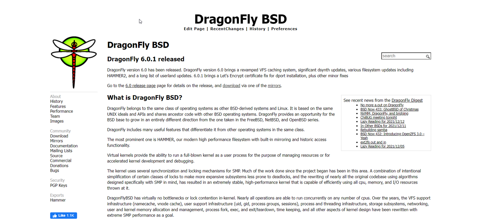The DragonFly BSD website.