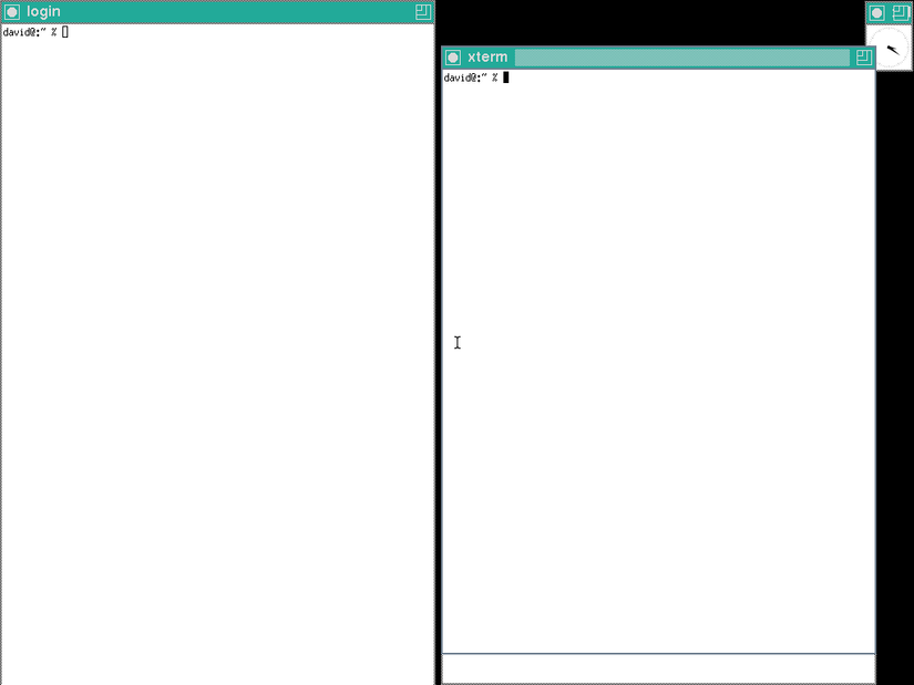 DragonFly BSD X11 environment with the TWM window manager and two xterm windows.