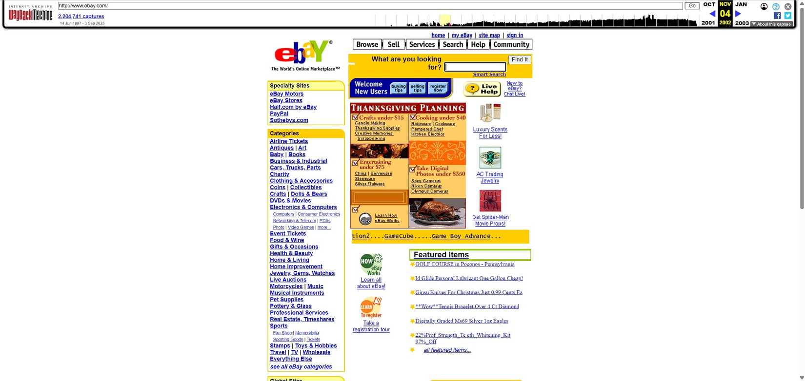 Um instantâneo do site do eBay.