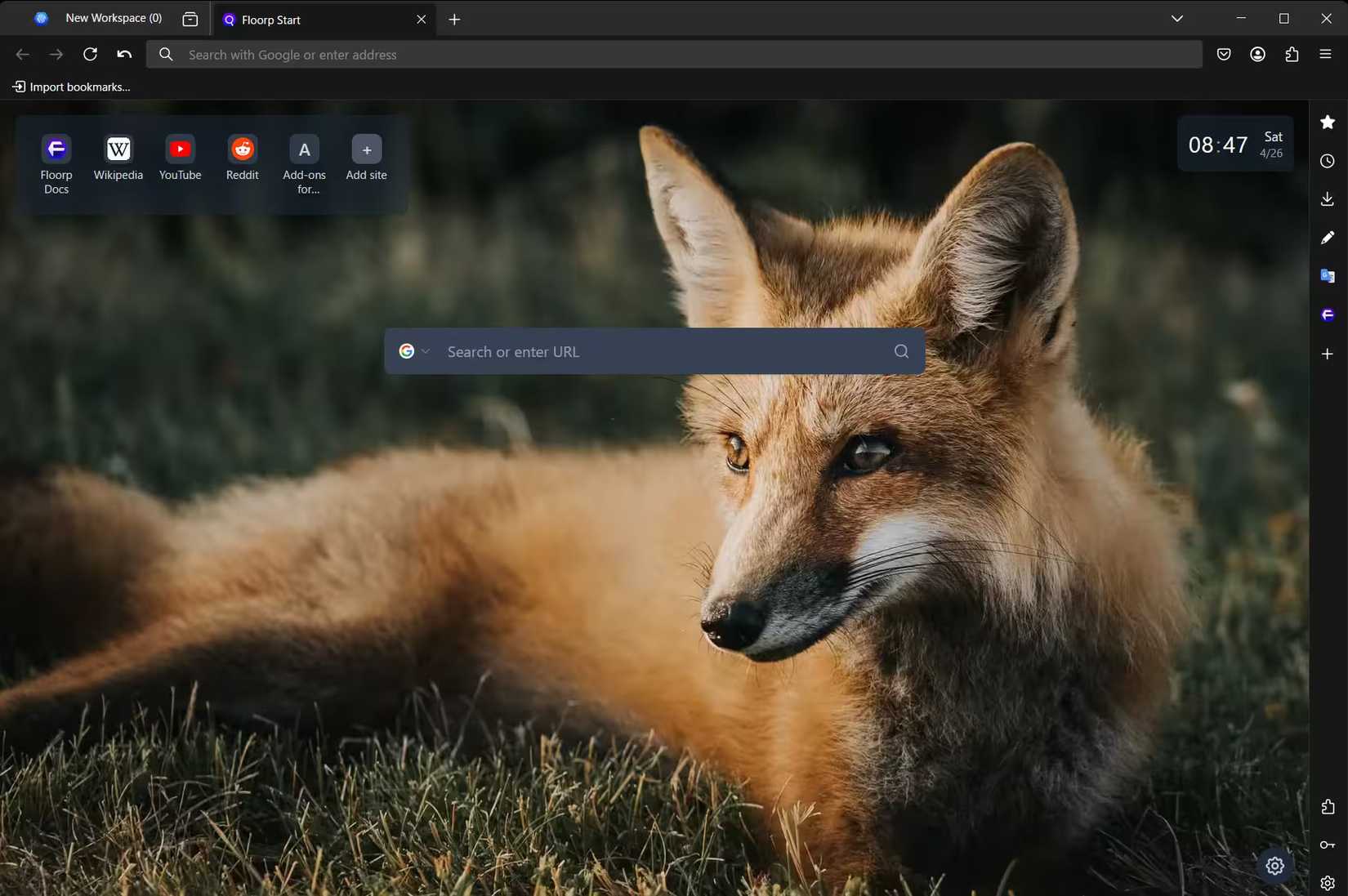 O navegador da Web Floorp.