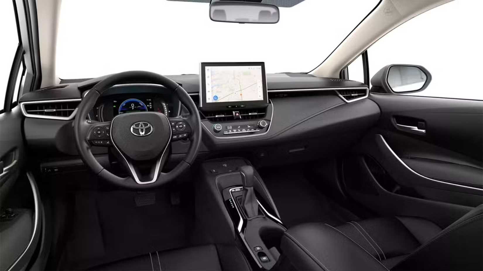 The interior of the 2025 Toyota Corolla Hybrid XLE is pictured.