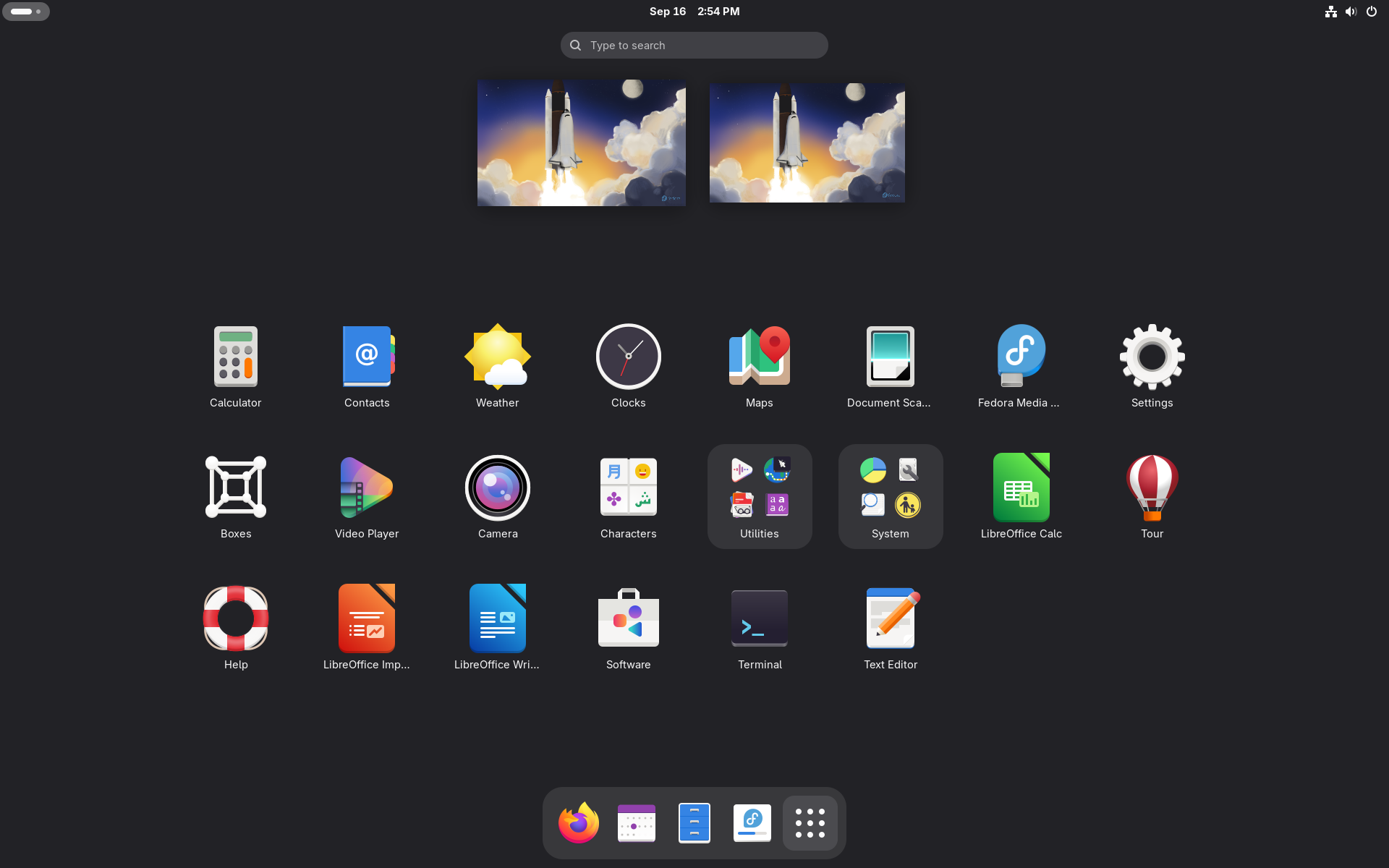 Fedora 43 beta GNOME 49 app drawer.