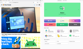 Fedora 43 beta with How-To Geek wesbite open in Firefox and the software browser open.
