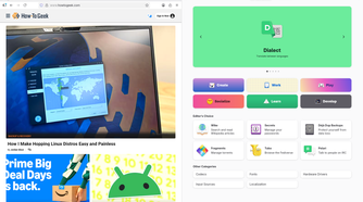Fedora 43 beta with How-To Geek wesbite open in Firefox and the software browser open.