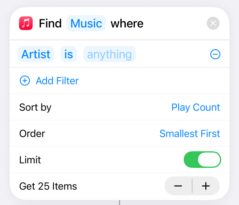 Encontre ação musical nos atalhos da Apple.