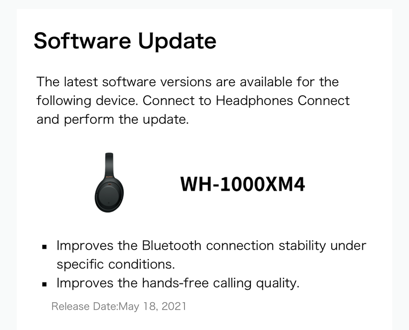 Firmware update for Sony headphones.