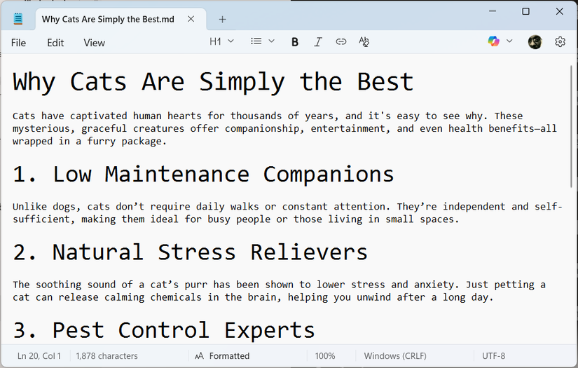 Formatted text in Notepad