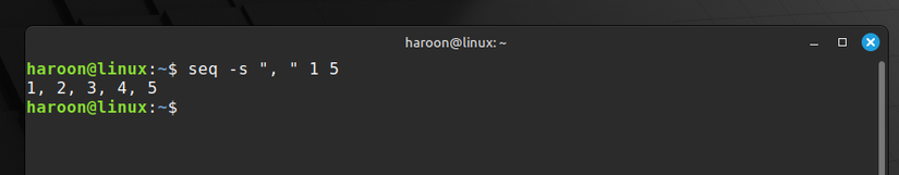 Gerando uma sequência básica em uma linha separada por vírgulas.