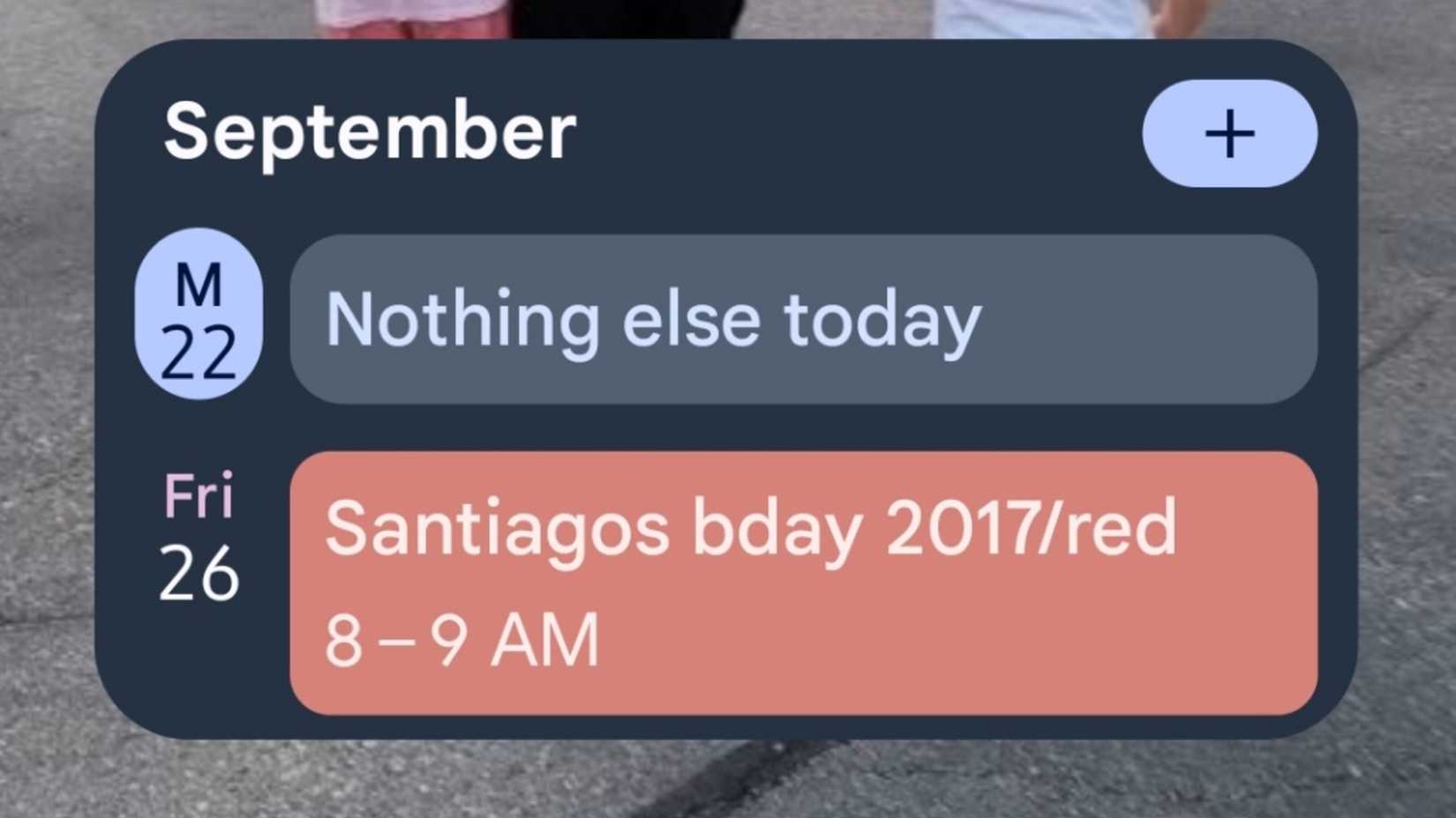 Google Calendar widget on an Android home screen