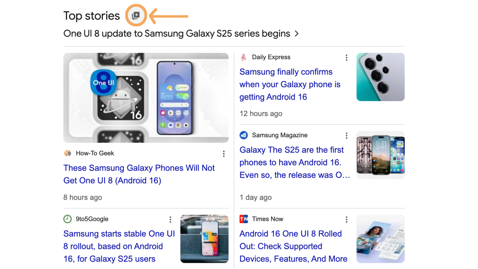 Pesquisa do Google Top Stories Botão de origem preferida